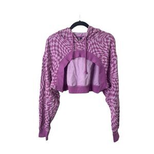 H&M Divided Sweatshirt Womens Size Large Purple Cropped Hoodie Checkered Pattern